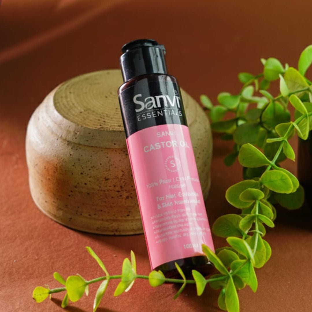 Sanvi Castor Oil bottle closeup