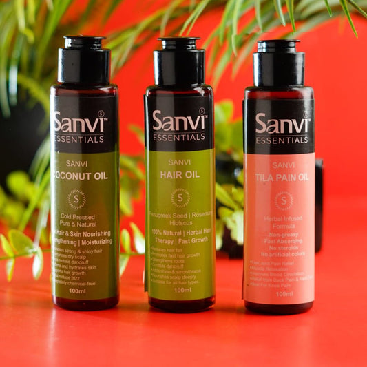 Sanvi Complete Care Combo - Pain Relief, Hair Oil and Coconut Oil Bundle