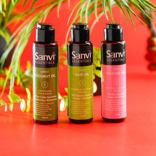 Sanvi Hair Care Trio - Hair Oil, Castor Oil and Coconut Oil Set